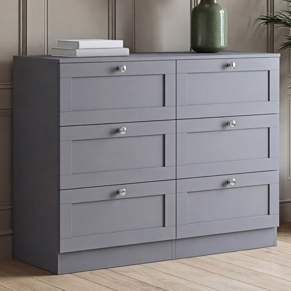 VIDA DESIGNS Altino 6 Drawer Grey Shaker-Style Chest of Drawers Image 1
