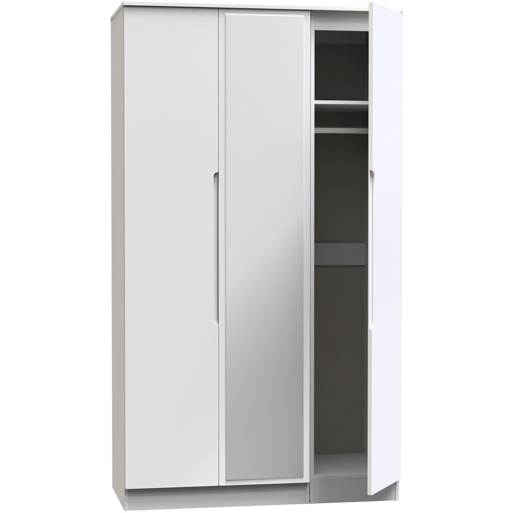 Crowndale Milan 3 Door White Gloss and White Tall Mirror Wardrobe Ready Assembled Image 7
