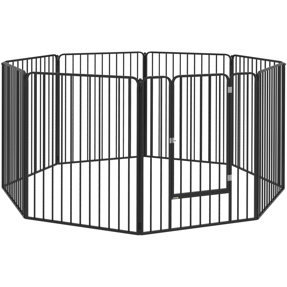 PawHut Black 8 Panel Metal Pet Playpen Gate Image 1