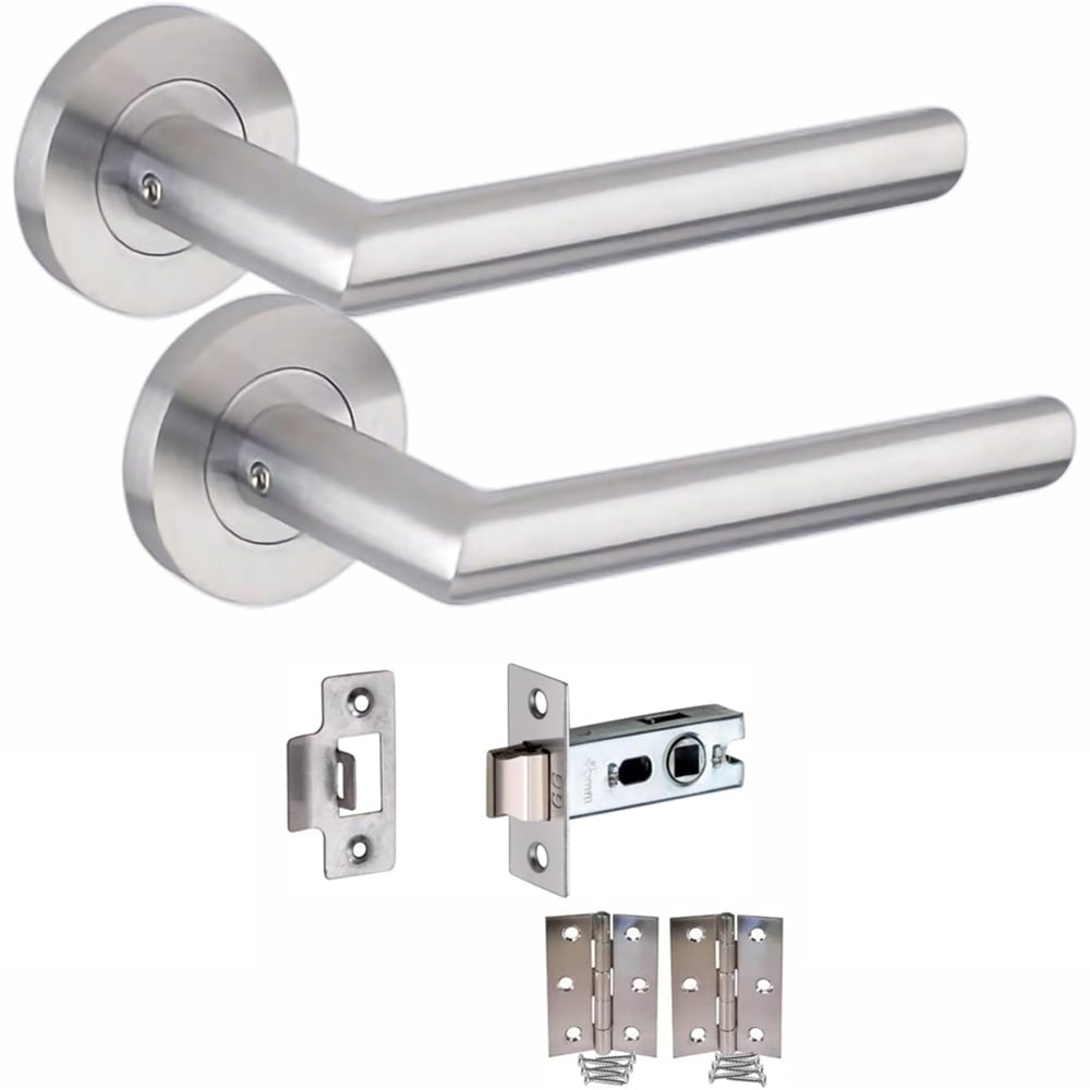 Golden Grace Mitred Satin Nickel Door Handle Pair with Tubular Latch Hinges 52mm 4 Pack Image 2