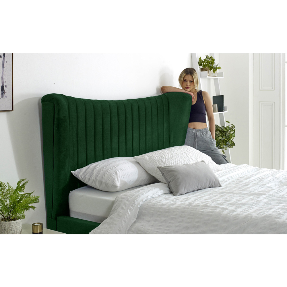 Eleganza Tatum Single Green Plush Velvet Bed Frame with Headboard Image 4