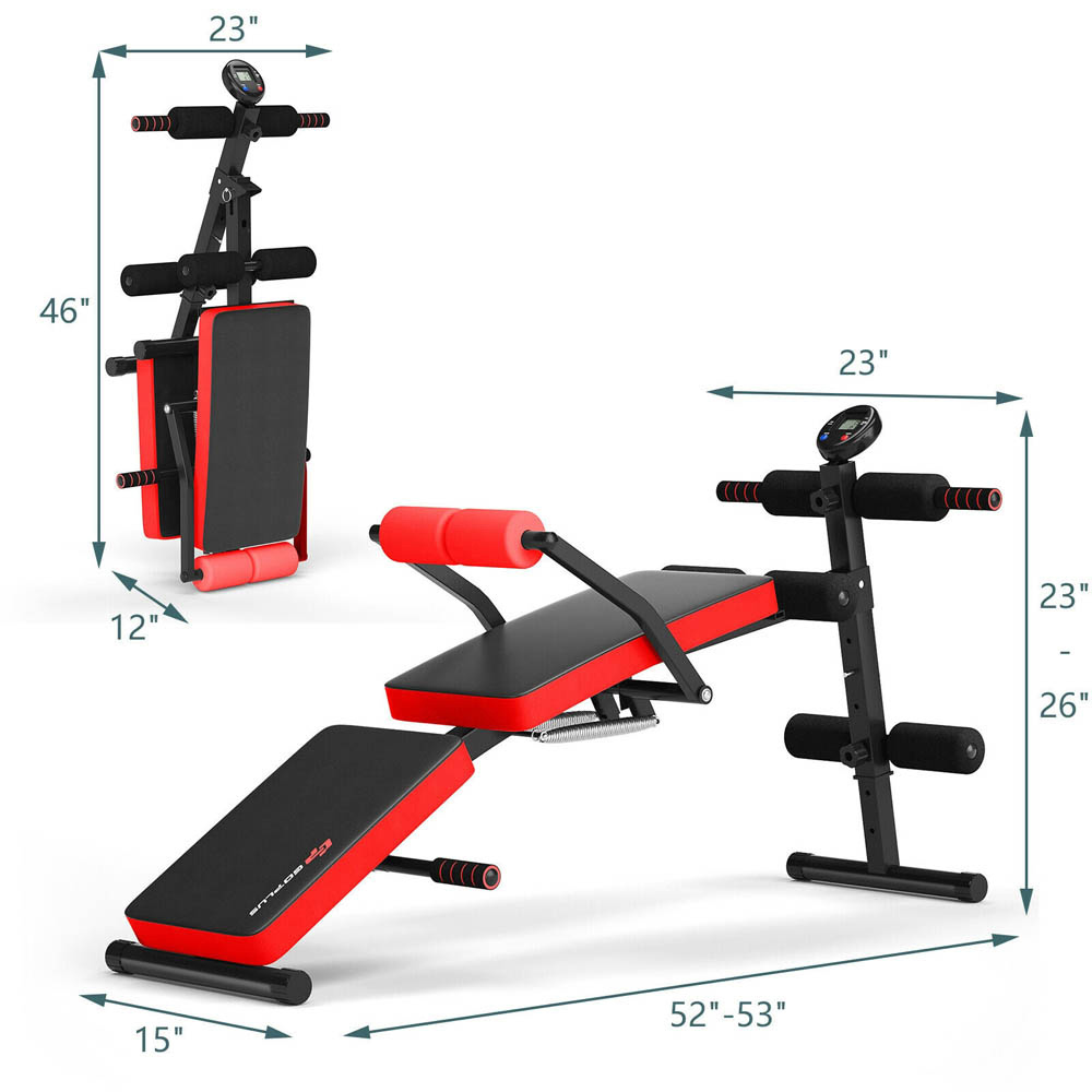 Costway Red Adjustable Multi Workout Bench with LCD Image 9