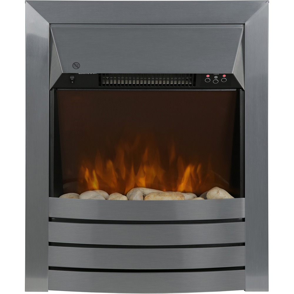 Zanussi 19 Inch Stainless Steel LED Electric Inset Fireplace with Real Pebbles and Remote 2000W Image 3