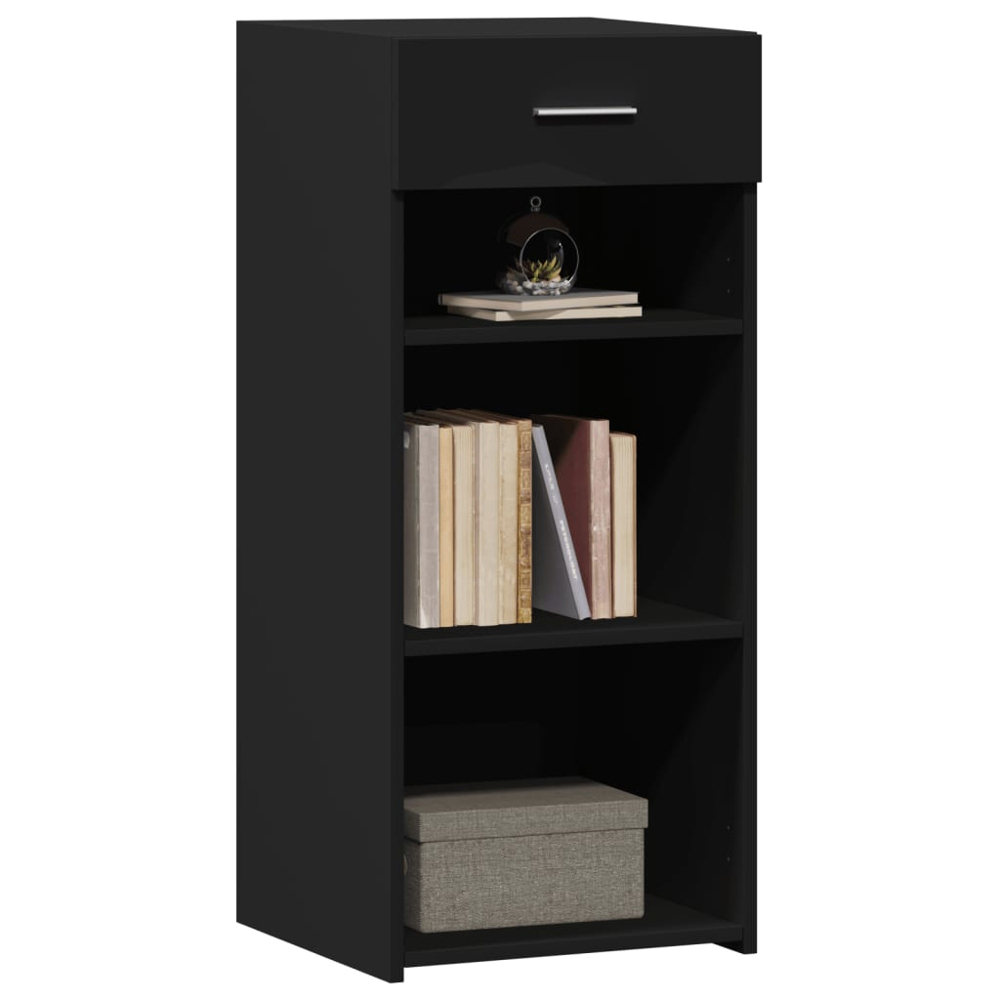 vidaXL Single Drawer 3 Shelf Black Wooden Sideboard Image 3