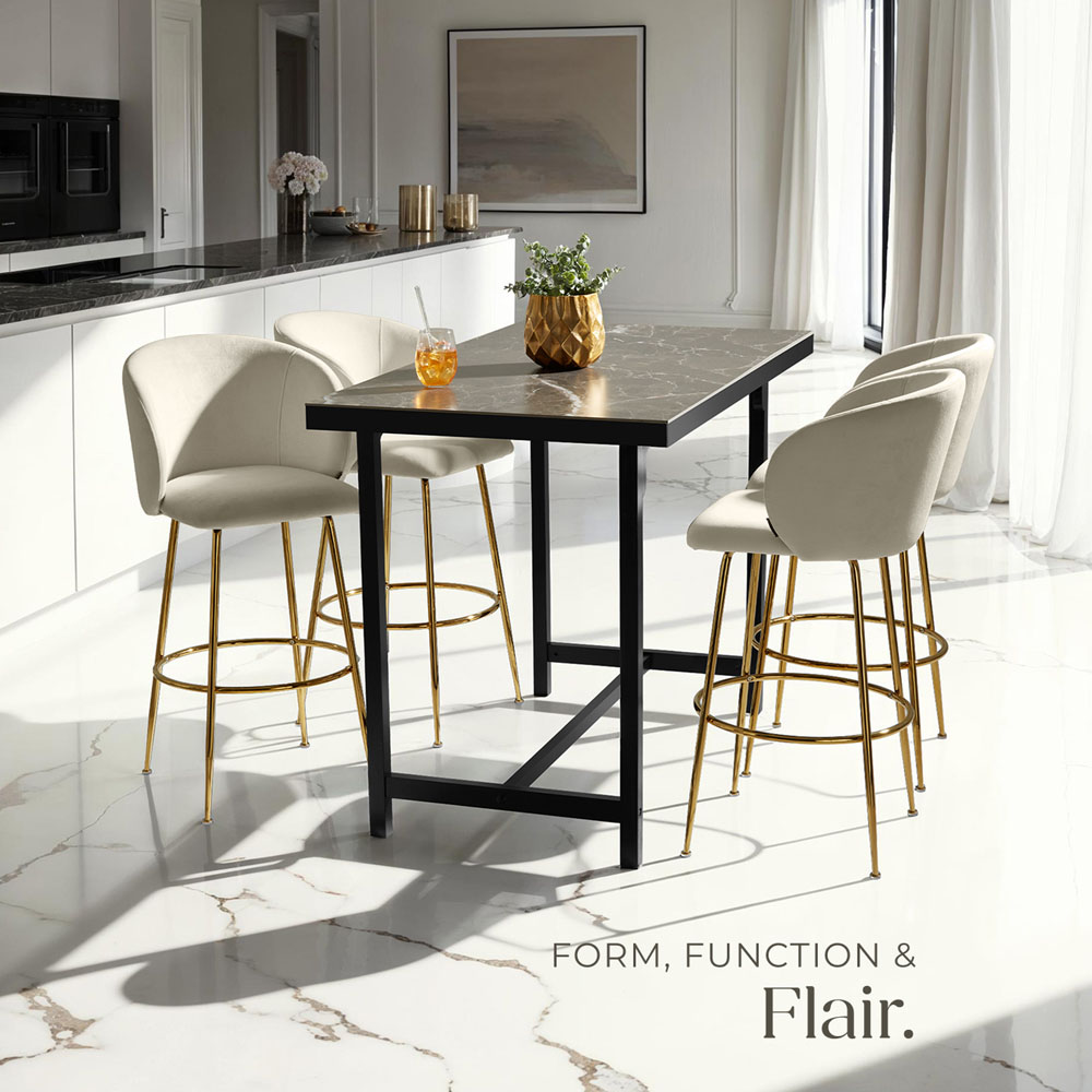 tectake Luana Cream and Gold Velvet Look Padded Bar Stool Set of 2 Image 7