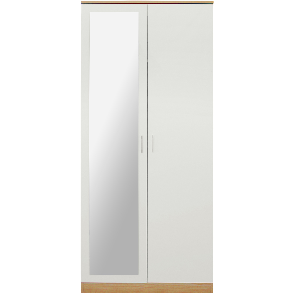 Brooklyn 2 Door Oak and Cream High Gloss Mirrored Wardrobe Image 3