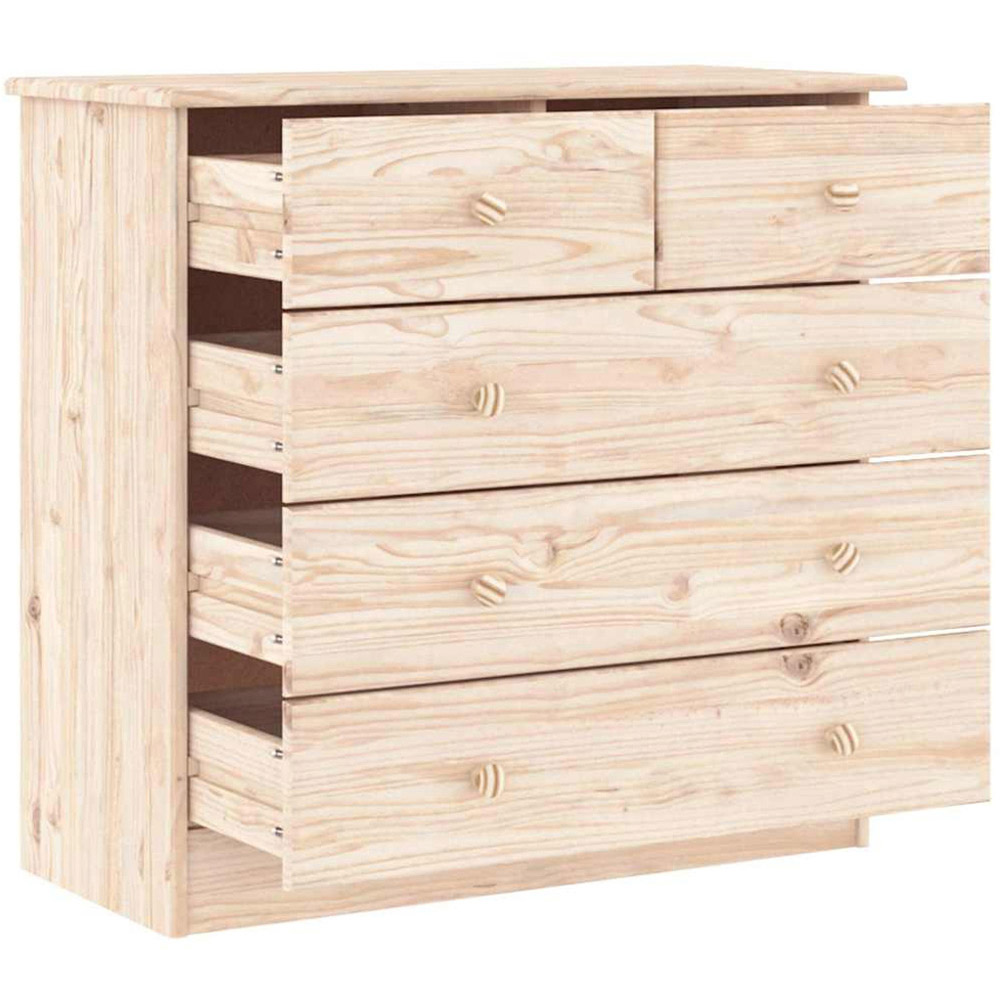 vidaXL Alta 5 Drawer Natural Solid Pine Wood Chest of Drawers Image 3