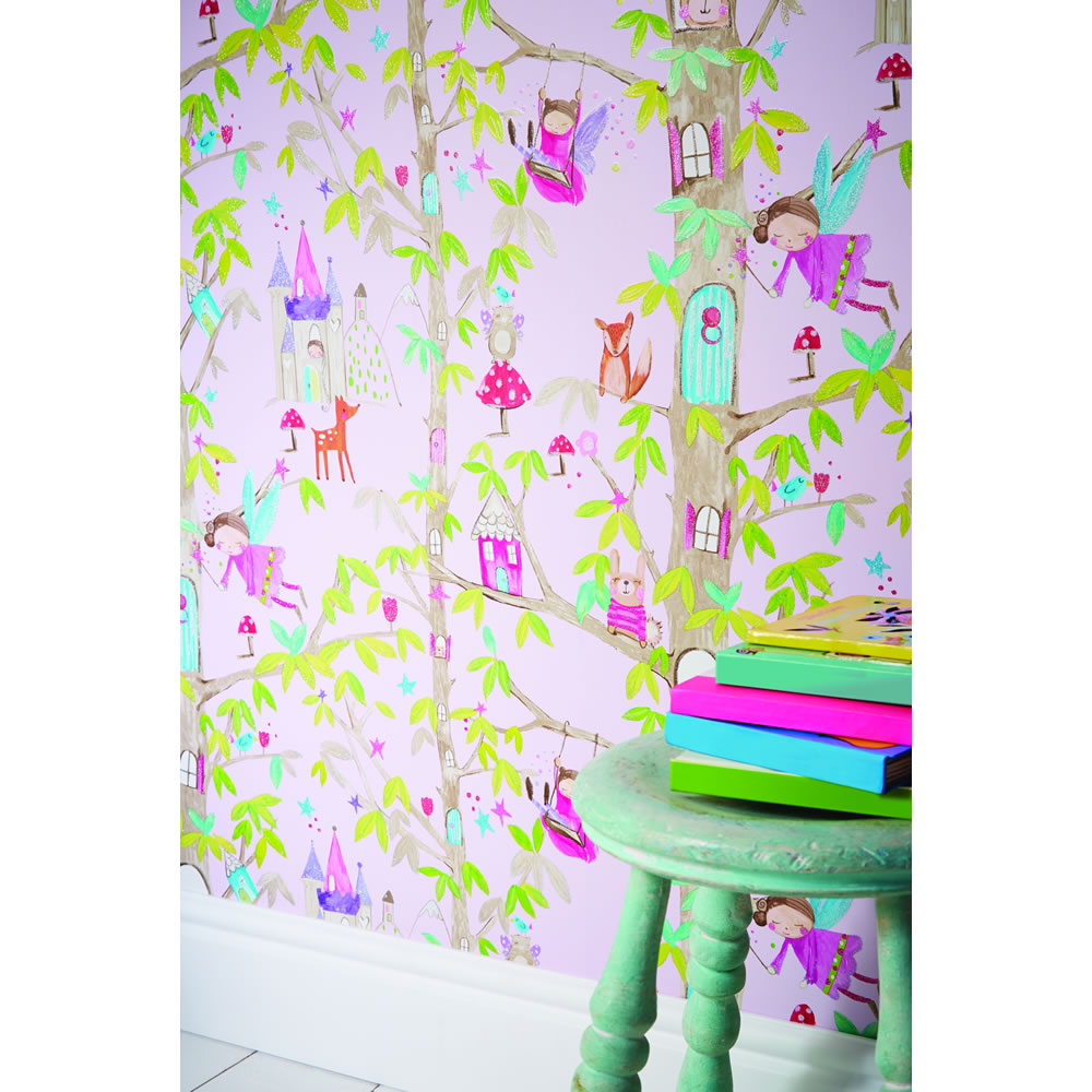 Arthouse Woodland Fairies Pink Kids' Wallpaper Image 3