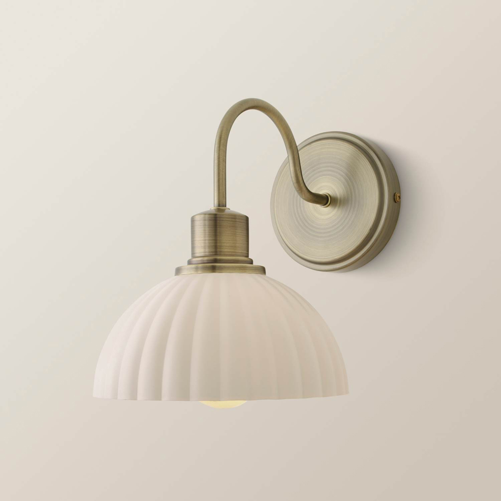 ValueLights Bourton Cream Ribbed Dome Shade Brushed Gold Wall Light with Bulb Image 5