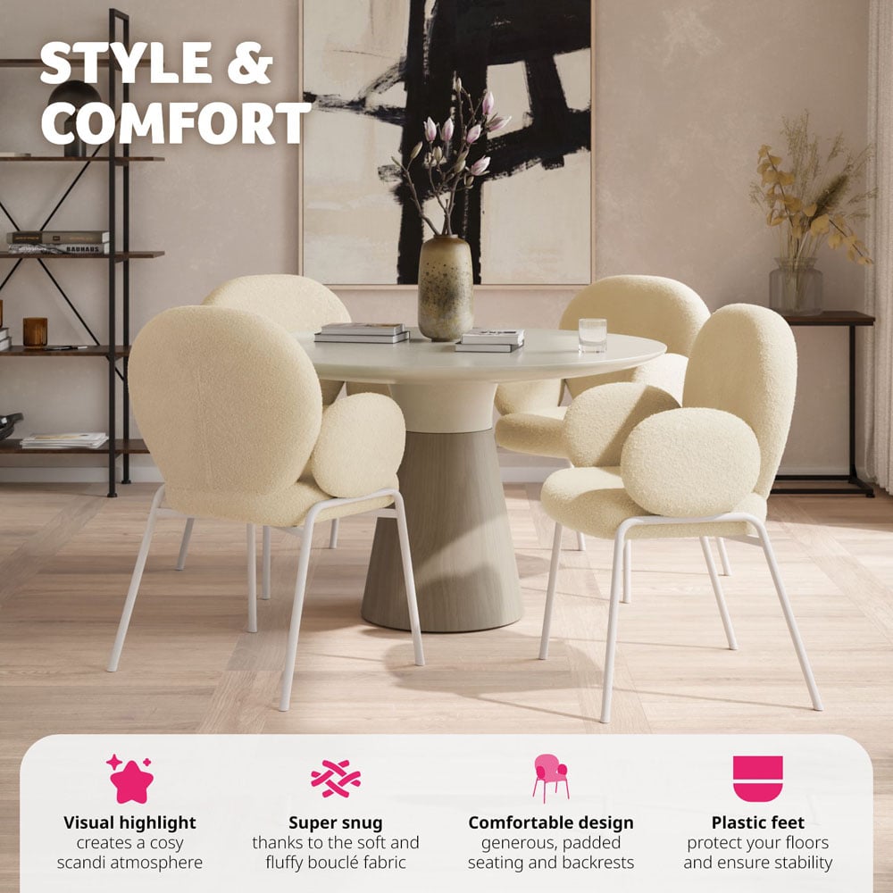 tectake Cream Boucle Padded Dining Chair Image 7