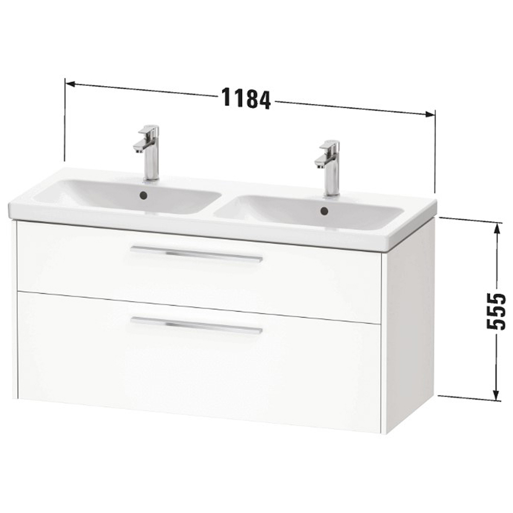 Duravit D-Code 2 Drawer Gloss White Wall Hung Vanity Unit 1184 x 460mm Image 2