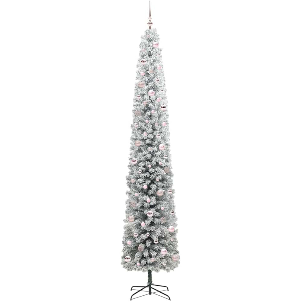 vidaXL 300 LED Pre-Lit Pink Baubles Green Artificial Snow Flocked Christmas Tree 9ft Image 4