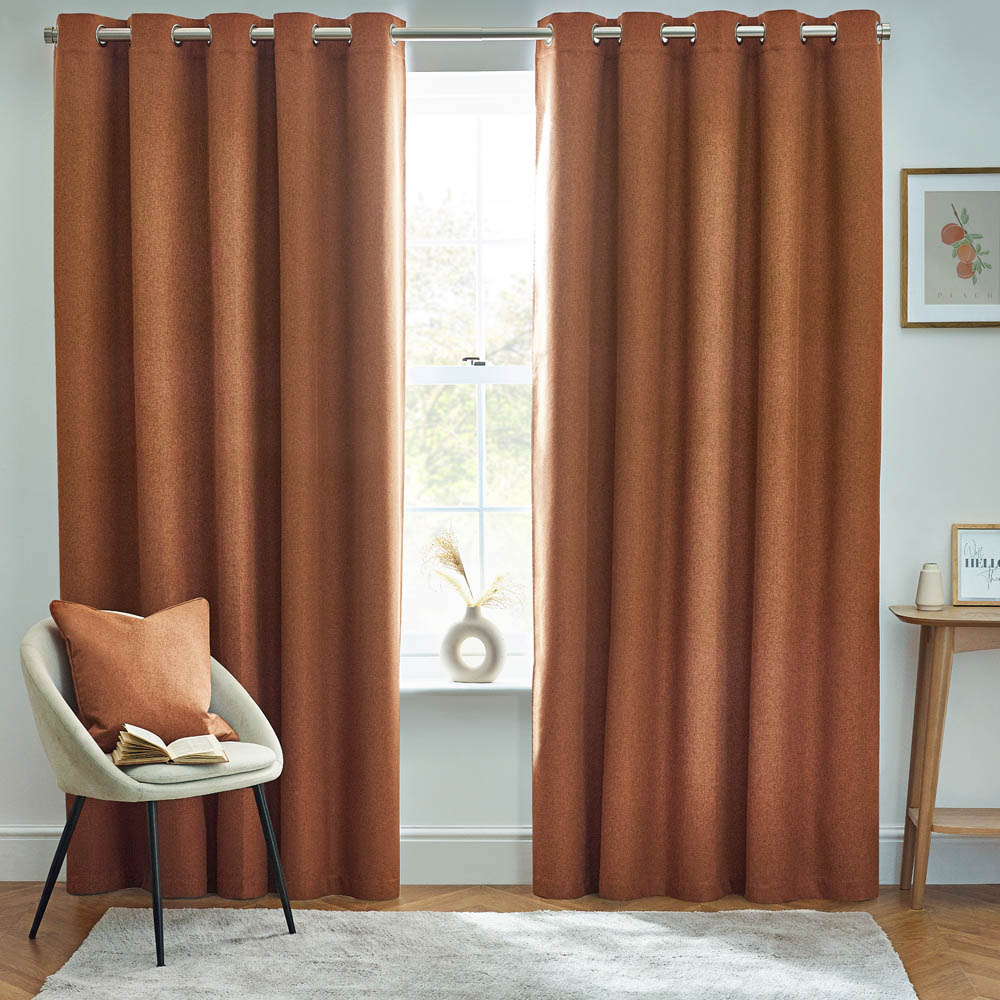 furn. Dawn Brown Thermal Blackout Eyelet Curtain 117 x 137cm Image 1