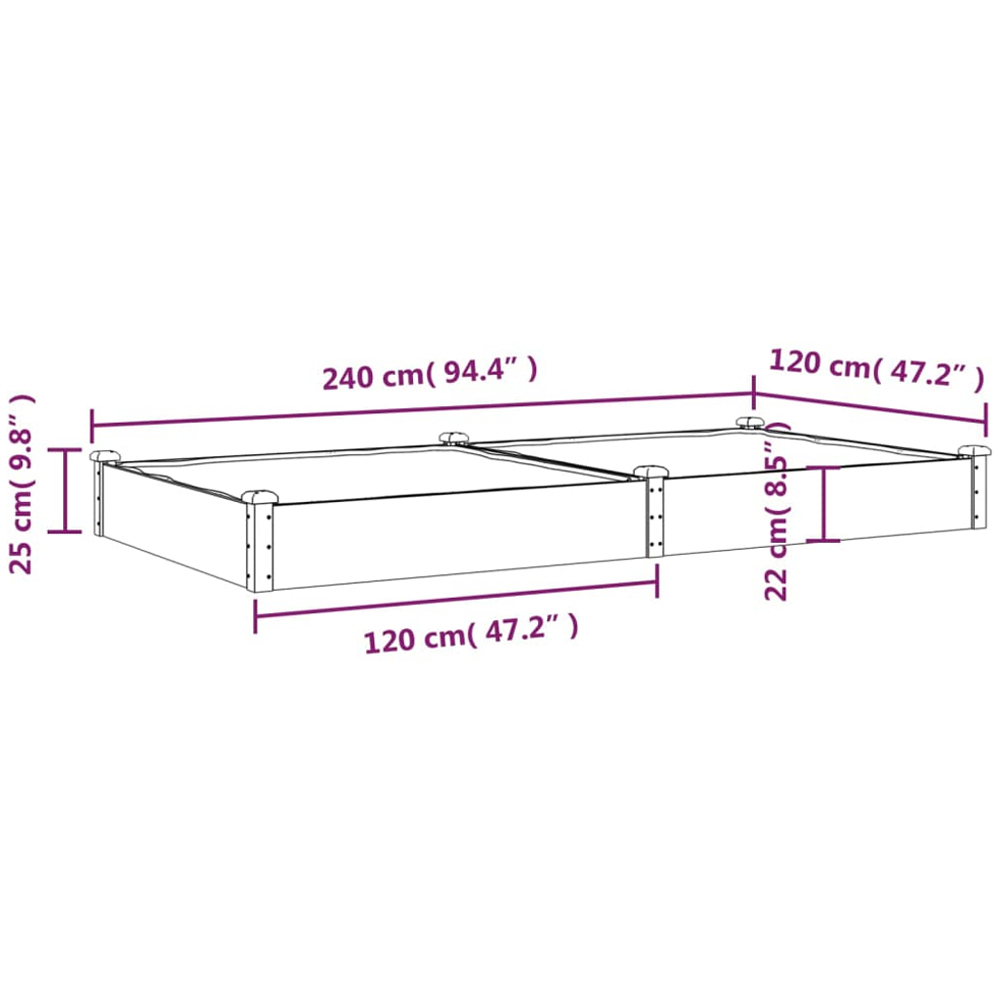 vidaXL Brown Fir Wood Raised Garden Bed with Liner 25 x 240 x 120cm Image 5