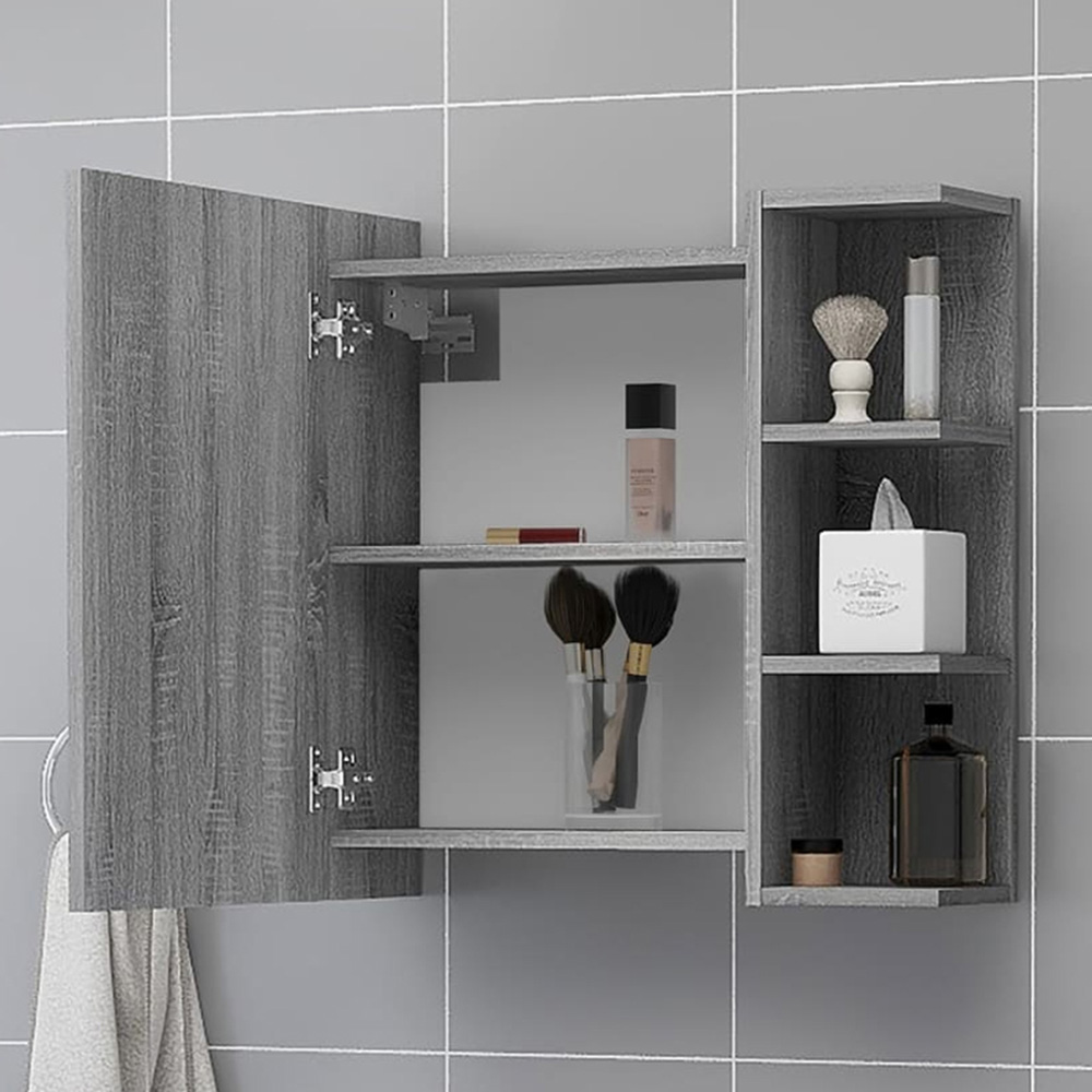 vidaXL Single Door 3 Shelf Grey Mirror Bathroom Cabinet Image 1