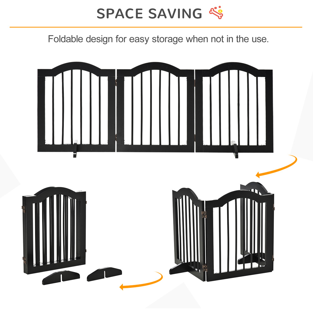 PawHut Black 3 Panel Freestanding Pet Safety Gate with Support Feet Image 6