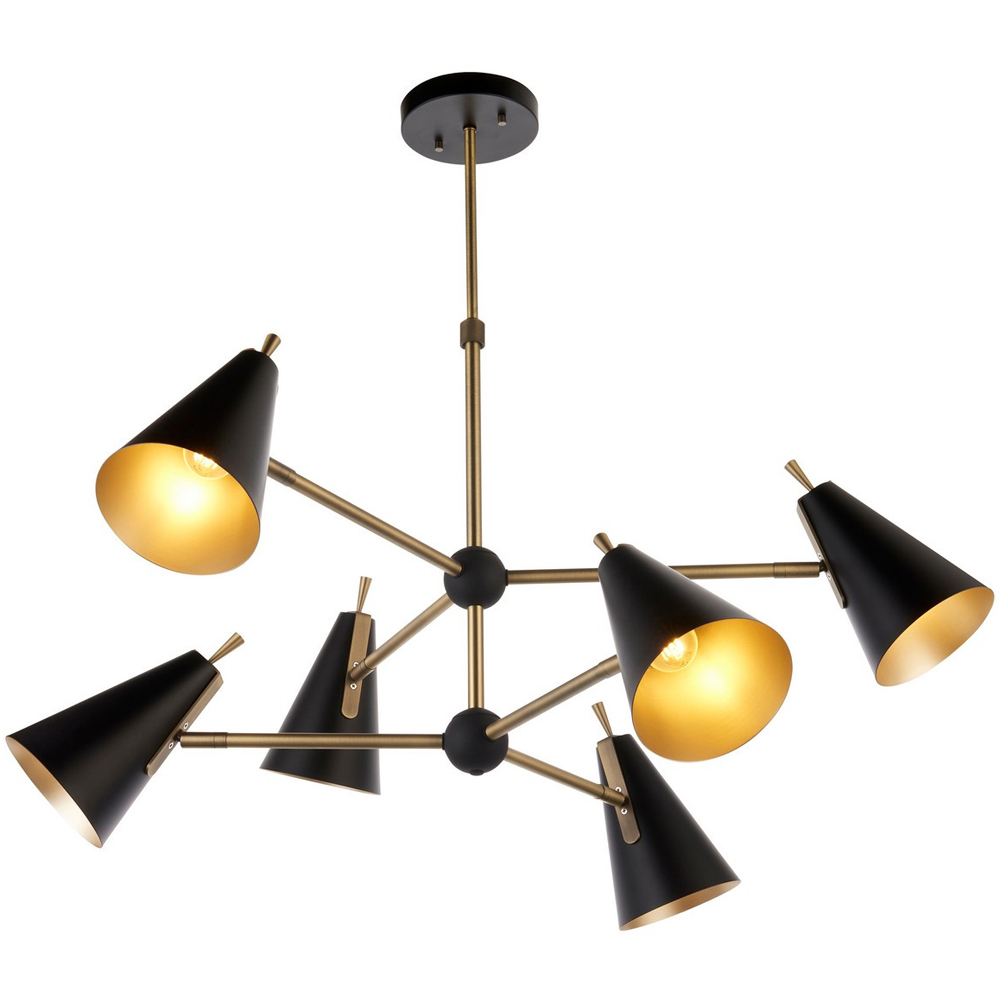 Merano Alta 6 Light Matt Black and Antique Brass Pendant Light Image 3
