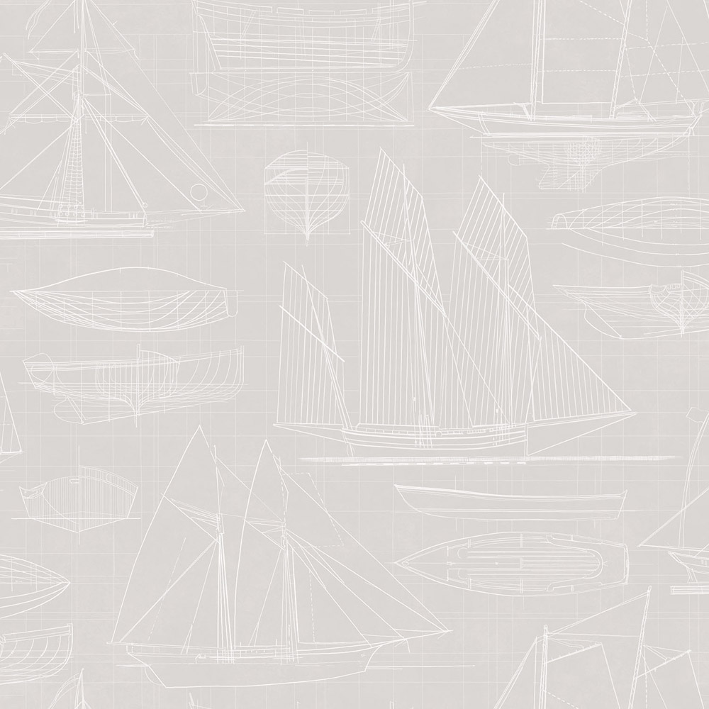 Galerie Deauville 2 Sailing Boats White Blueprint Taupe Wallpaper Image 1