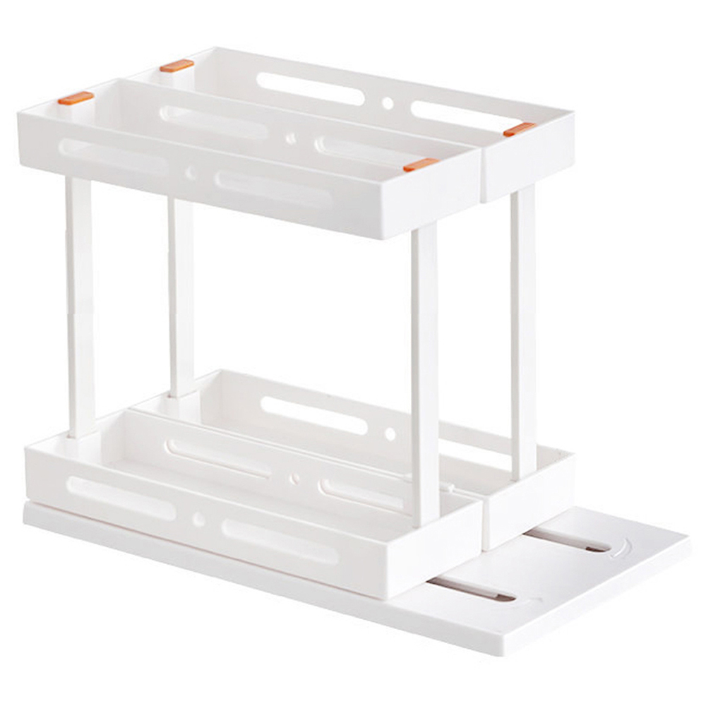 Living and Home White 2 Tier Kitchen Rotating Pull Out Storage Shelf Image 1