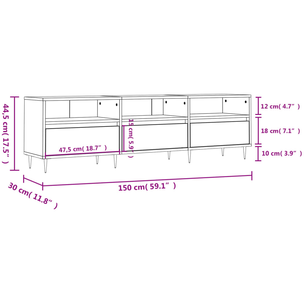 vidaXL 3 Drawer 3 Shelf Grey Sonoma TV Cabinet Image 6