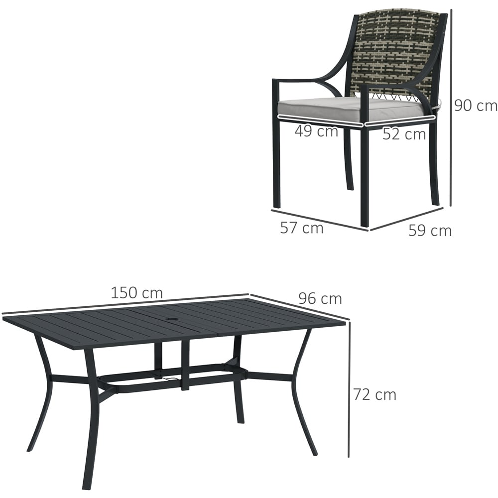 Outsunny 6 Seater Grey Rattan Garden Dining Set with Cushions Image 9