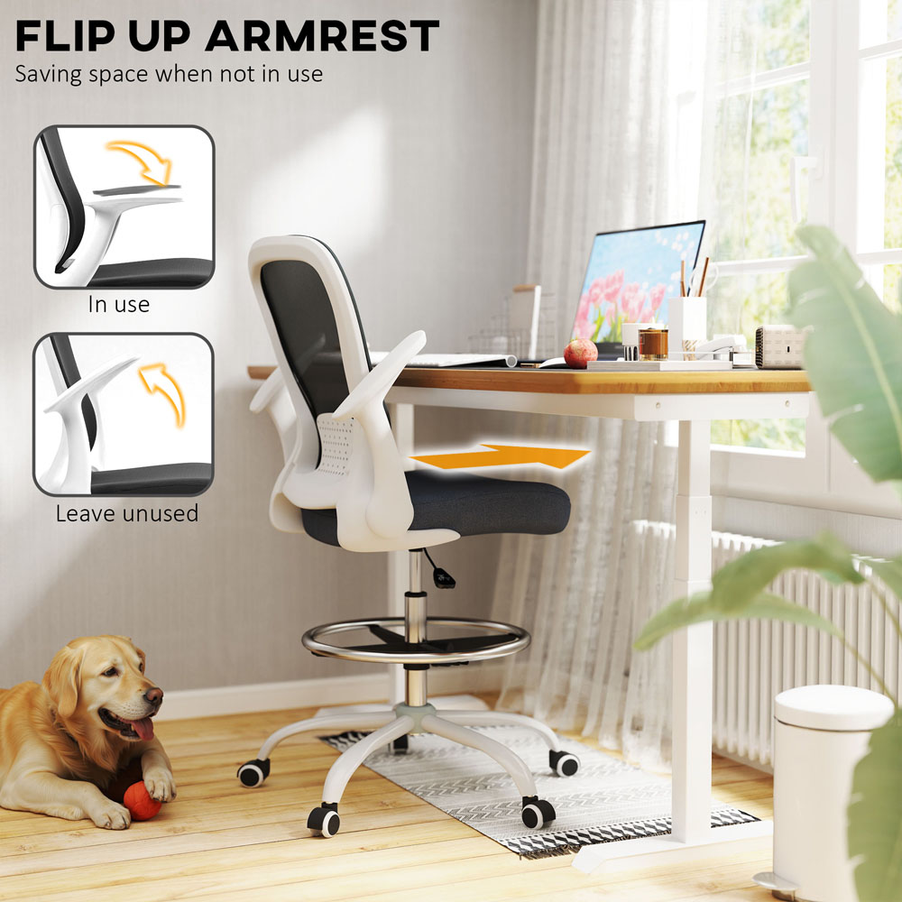 Portland Black and White Mesh Draughtsman Drafting Office Chair Image 4