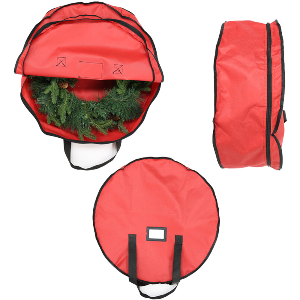 Festive Christmas Red Linen Premium Christmas Wreath Storage Bag Image 2