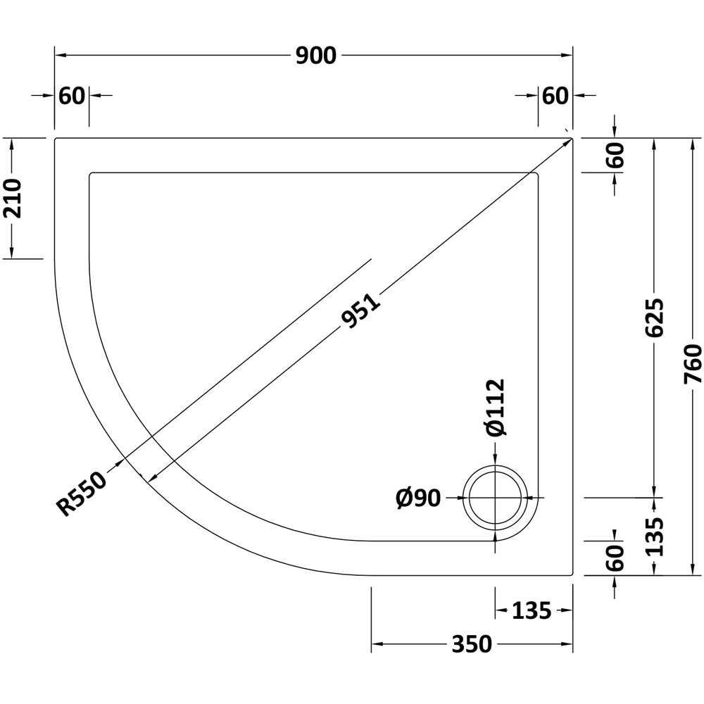 nuie White Slip Resistant Offset Quadrant Shower Tray Left Hand 900 x 760mm Image 2