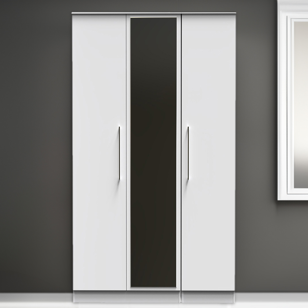 Crowndale Worcester 3 Door White Mirrored Wardrobe Ready Assembled Image 1
