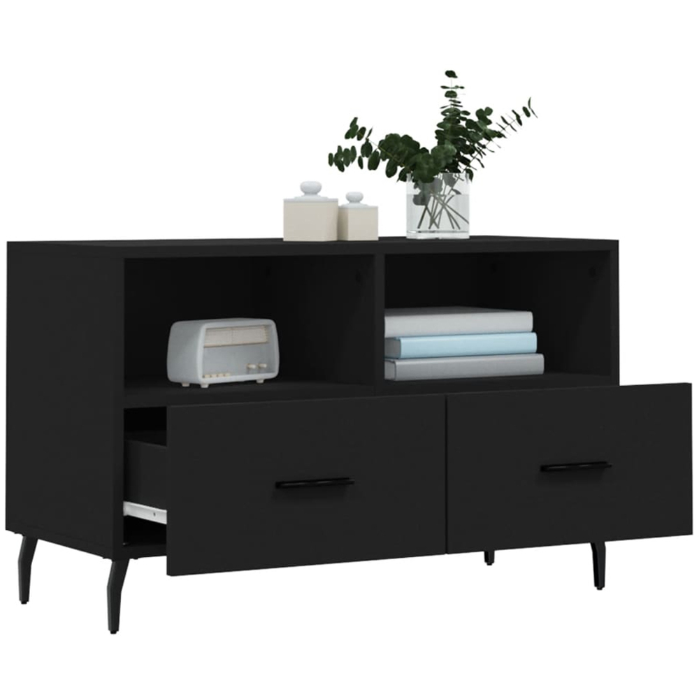 vidaXL 2 Drawer 2 Shelf Black TV Cabinet Image 4