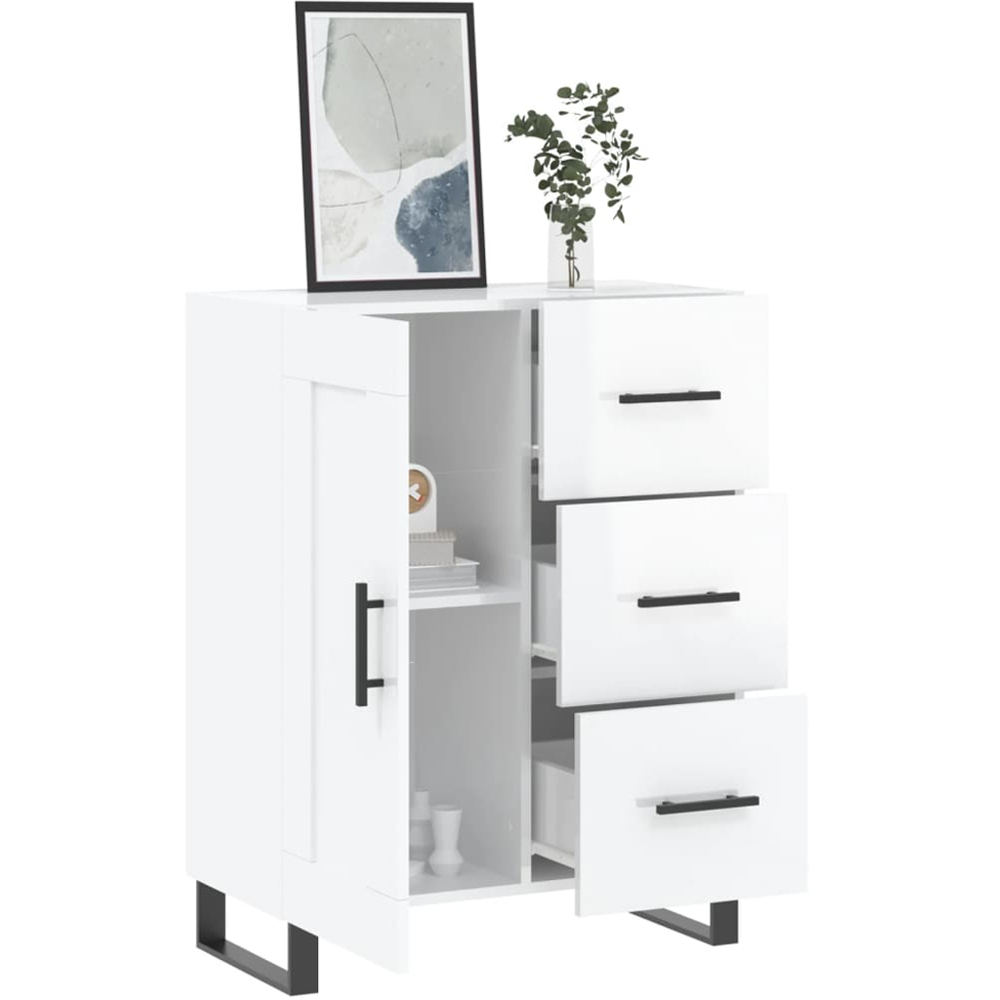 vidaXL Single Door 3 Drawer High Gloss White Sideboard Image 4