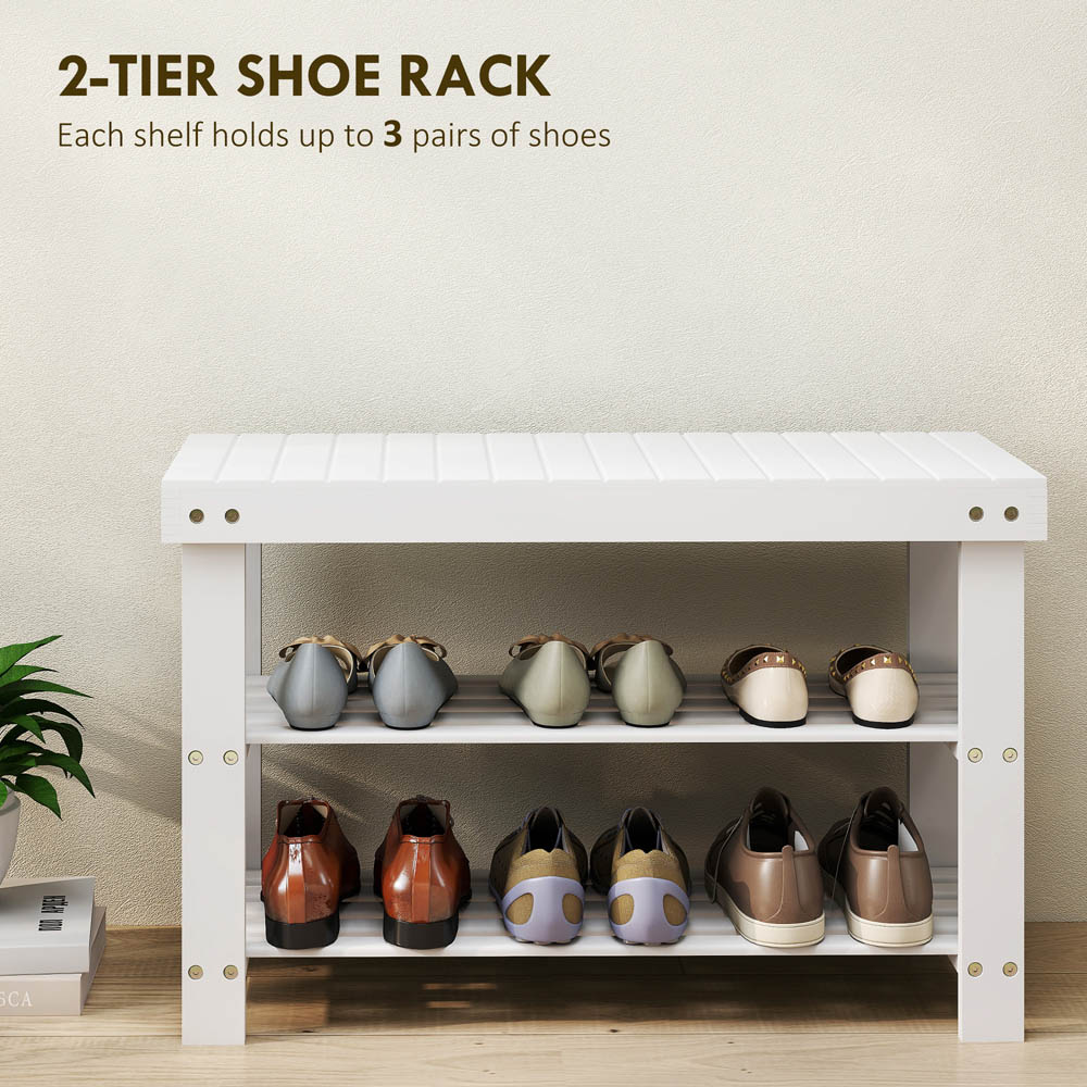 Portland 2 Shelf White Bamboo Entryway Shoe Bench  Image 7