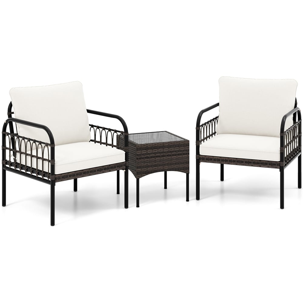 Costway 2 Seater Wicker Patio Bistro Set White Image 2