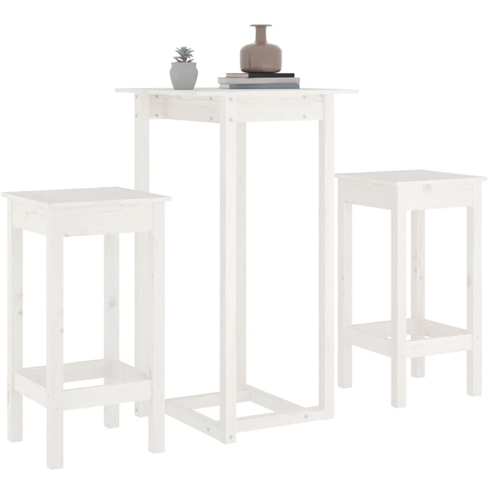 vidaXL 2 Seater White Solid Pine Wood Bar Table Set Image 3