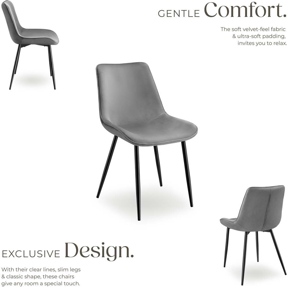 tectake Monroe Set of 4 Grey Velvet Padded Dining Chair Image 3
