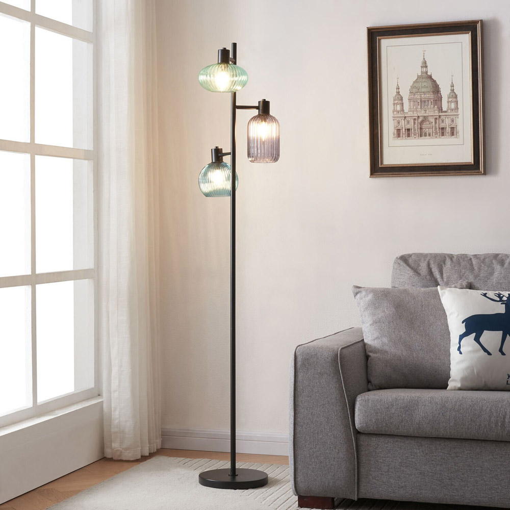 Camborne Black 3 Light Floor Lamp Image 2