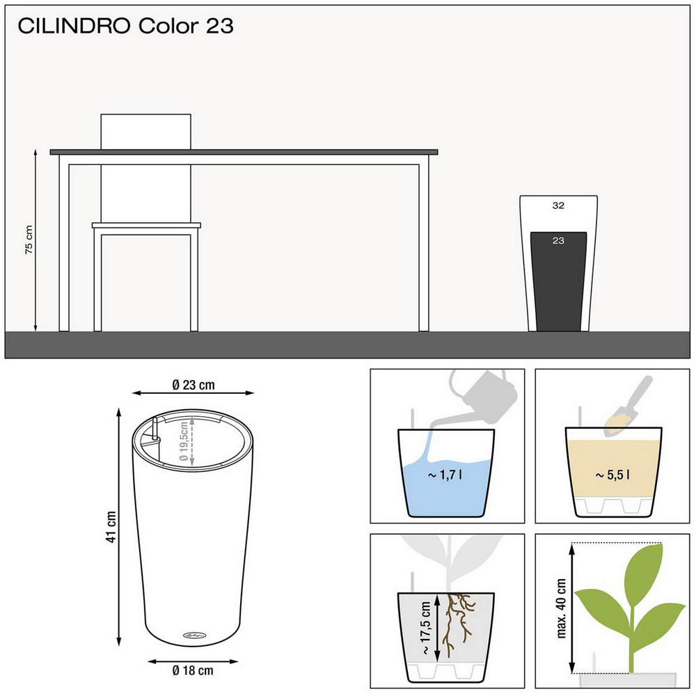 Lechuza Cilindro White Polyresin Self Watering Planter 41cm 2 Pack Image 7