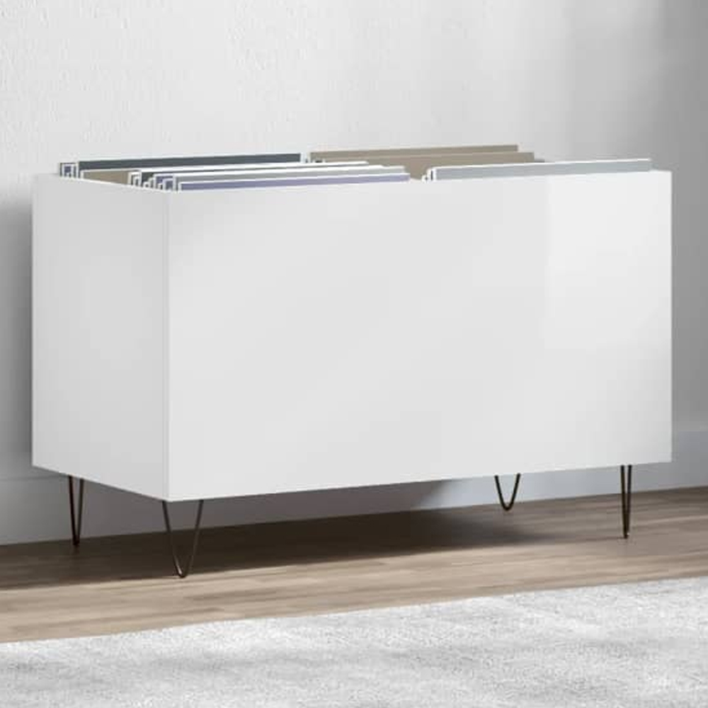 vidaXL High Gloss White Record Cabinet Image 1