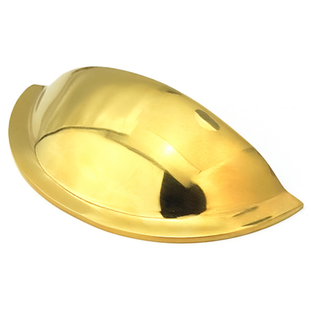 Spira Brass Polished Brass Unlacquered Small Slim Cup Pull Drawer Handle Image 2