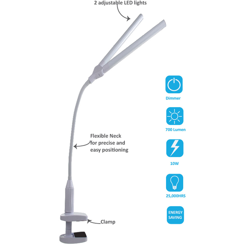 Sewing Online SO1340 White Double Tube Dimmable LED Lamp with Clamp and Adjustable Brightness Image 2
