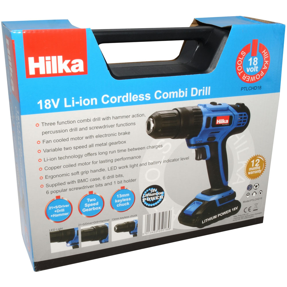 Hilka 18V Lithium-Ion Cordless Hammer Drill with BMC Case Image 2