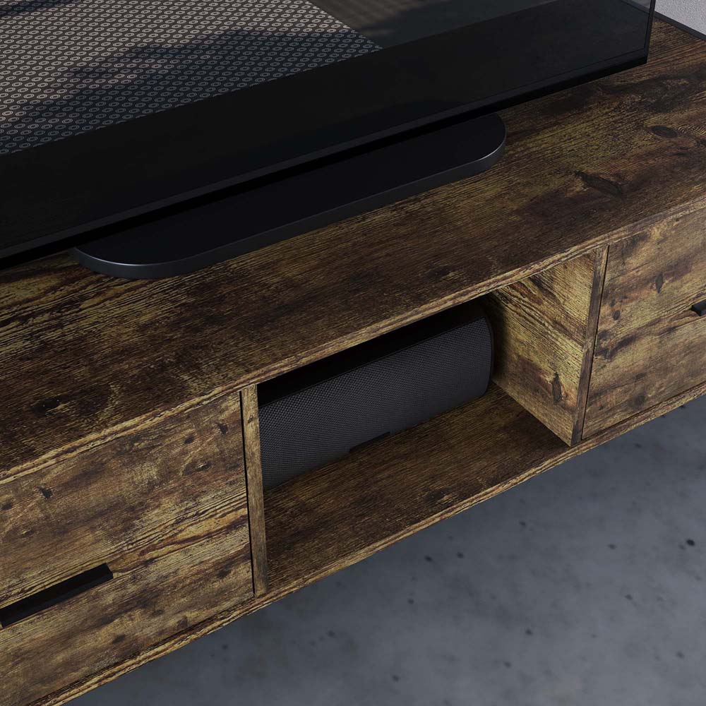 VIDA DESIGNS Brooklyn 2 Drawer Single Shelf Dark Wood Industrial TV Unit Image 3