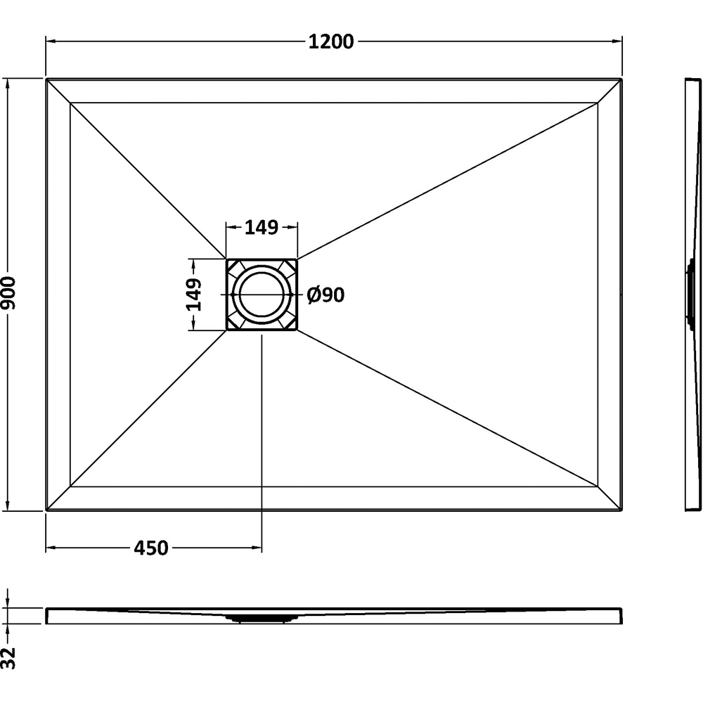 nuie Slate Grey Rectangular Shower Tray 1200 x 900mm Image 2