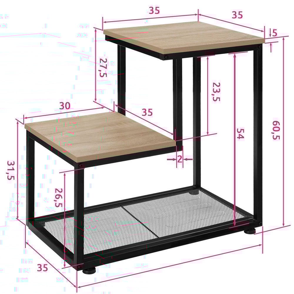 tectake Halifax 2 Shelf Oak Bedside Table Image 9