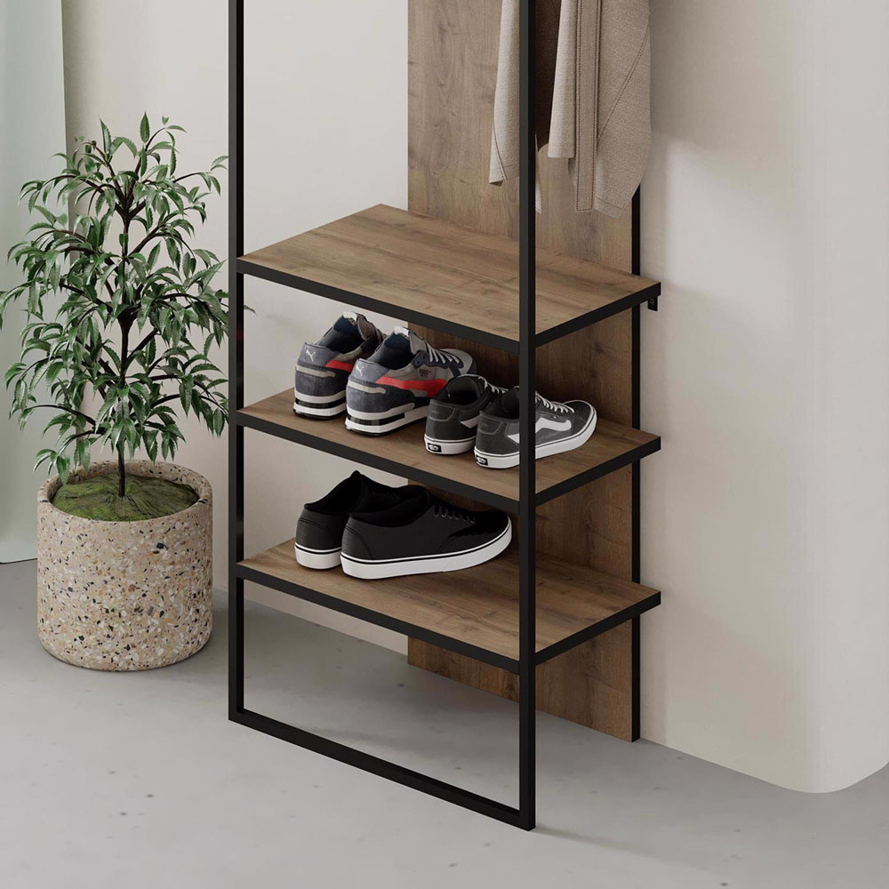 FWStyle Archy 3 Shelf Dark Oak Coat Rack Stand with Shoe Storage Image 5