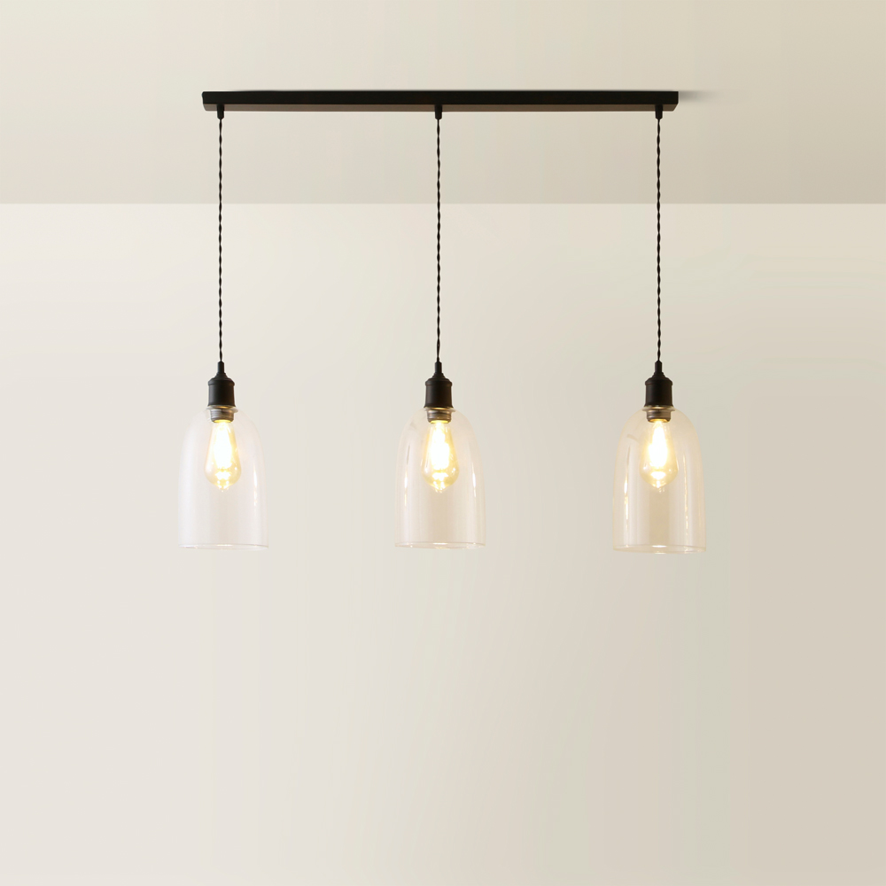 ValueLights Kira Glass Dome 3 Drop Bar Matte Black Diner LED Ceiling Pendant Light Image 5