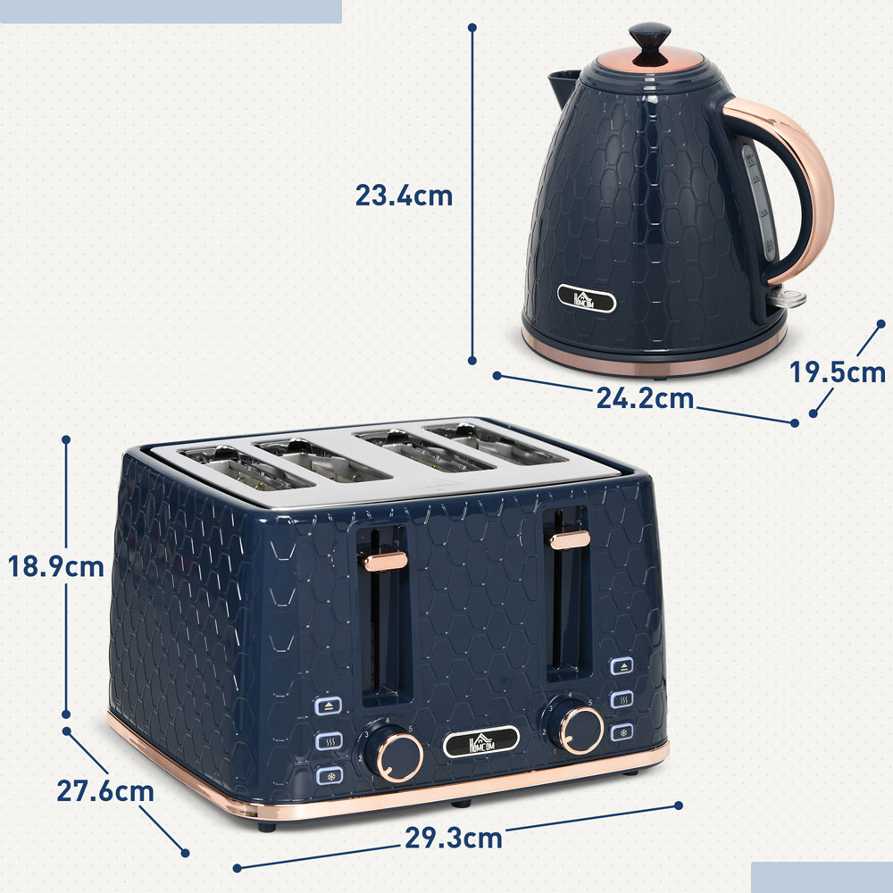 HOMCOM Blue 800-180V70BU 1.7L Kettle and 4 Slice Toaster Set Image 9