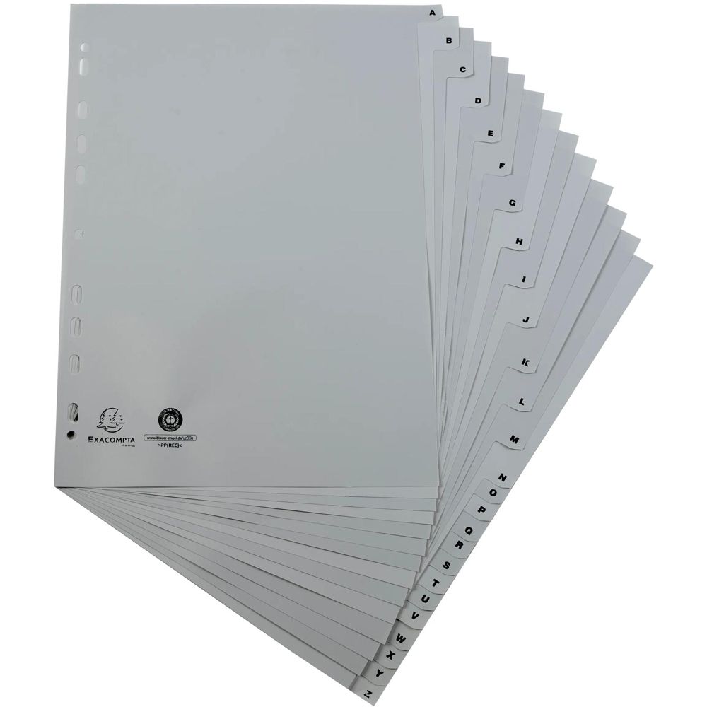 Exacompta A4 Grey Recycled Polypropylene A-Z Divider 20 Pack Image 2