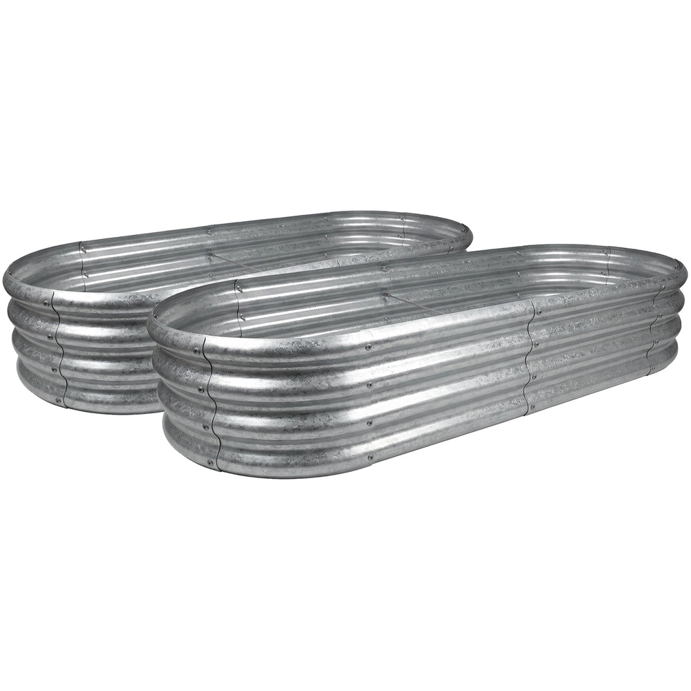 Harbour Housewares Silver Rounded Galvanised Steel Raised Garden Bed 180 x 90cm 2 Pack Image 1