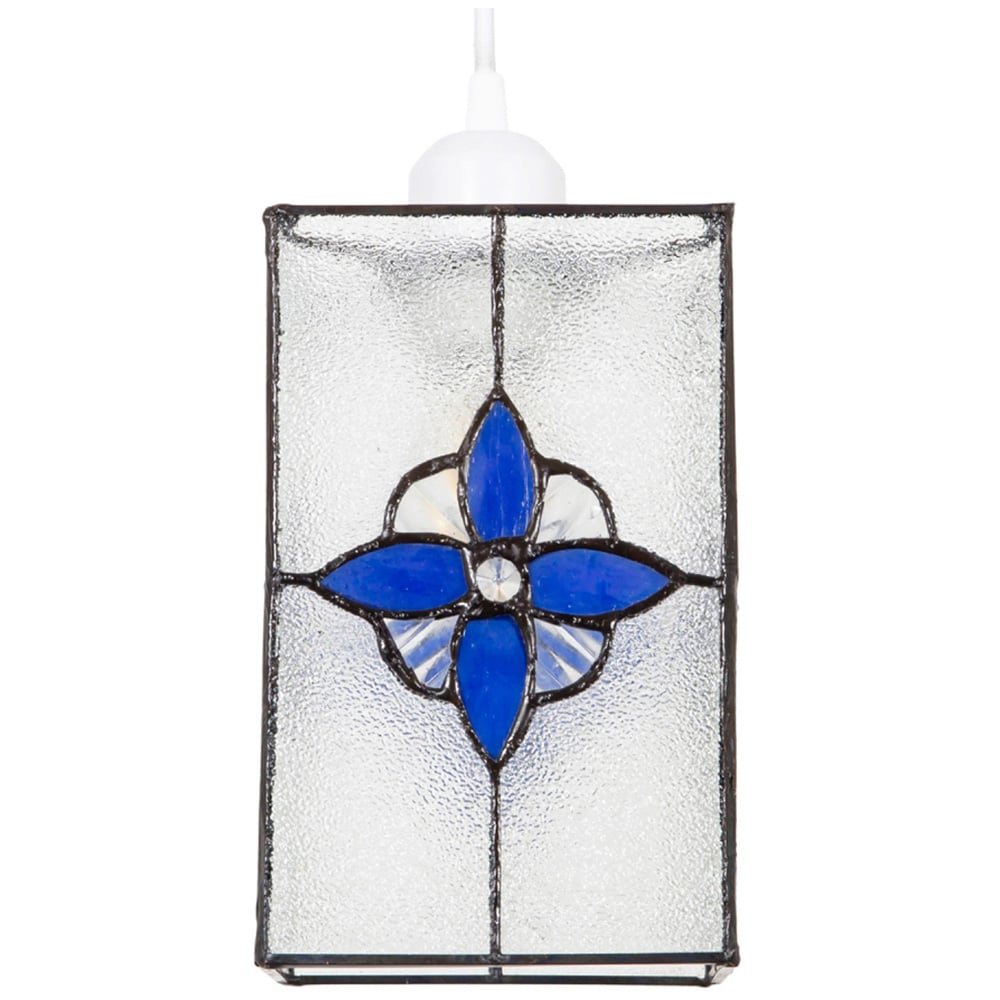 Happy Homewares Traditional Tiffany Style Clear Glass Pendant Shade with Royal Blue Panels Image 1